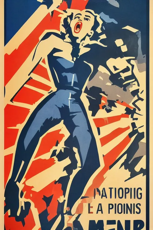 Image similar to propaganda poster, miley cyrus, action pose