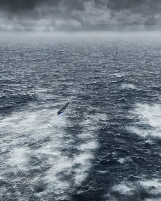 Image similar to view from an aircraft carrier of stormy seas, stormy weather, unreal engine, hyper realism, realistic shading, cinematic composition, realistic render, octane render, detailed textures, photorealistic, ultrawide shot, 16mm lens