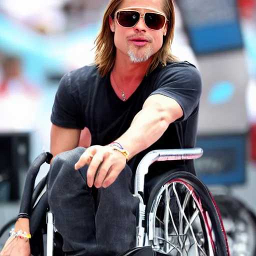 brad pitt in a wheelchair at the x - games, action | Stable Diffusion ...