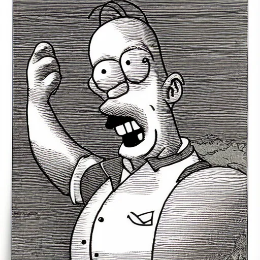 Prompt: illustration of Homer Simpson by Gustave Doré