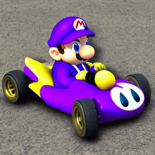 Image similar to mario kart cat waluigi