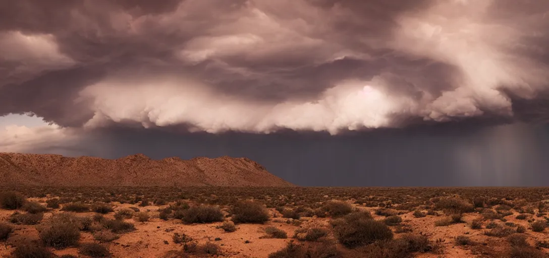 Prompt: a beautiful picture of a dark thundercloud looming on the horizon in a desert, intricate detail, impending doom, sunset, serene, volumetric lighting, volumetric clouds, 8 k, hyperrealistic, digital art trending on artstation