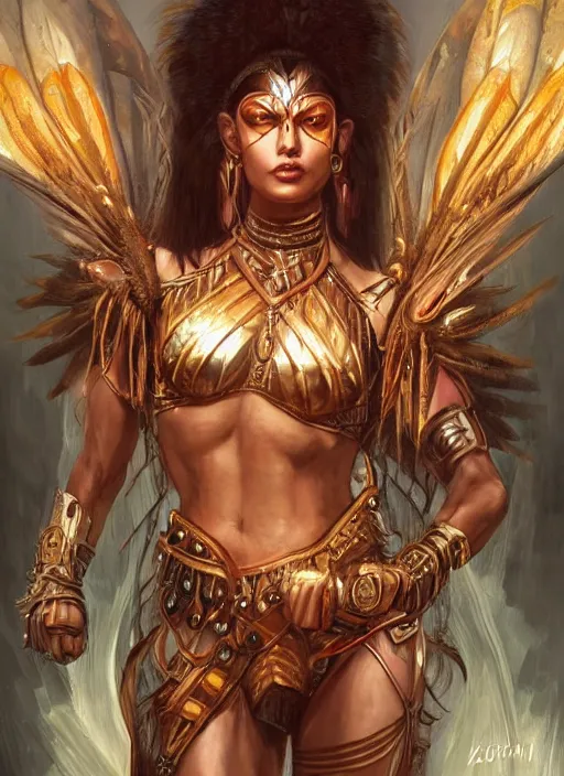 Prompt: a highly detailed symmetrical painting of a female amazon warrior with piercing beautiful eyes in dark tomb setting, dynamic lighting, ambient lighting, trending on artstation, art by artgerm and karol bak and mark brooks