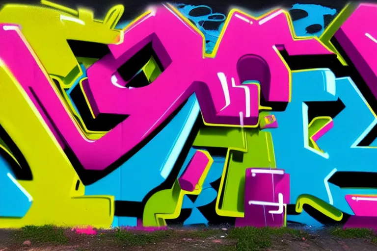 Image similar to graffiti max chroma 3 d typography in the style of marcelo schultz