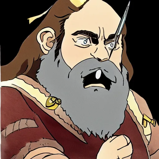 Image similar to gimli from the anime lord of the rings (1986), studio ghibli, very detailed, realistic