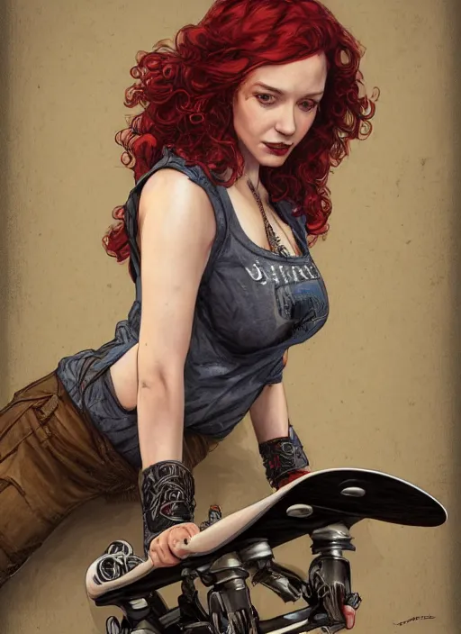 Image similar to Christina Hendricks as a ruggedly handsome skateboard girl, tasteful, intricate, elegant, highly detailed, centered, digital painting, artstation, concept art, smooth, sharp focus, illustration, artgerm, donato giancola, Joseph Christian Leyendecker, WLOP