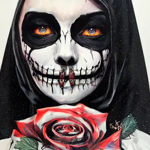 Image similar to a skeleton in black cloak by Sandra Chevrier