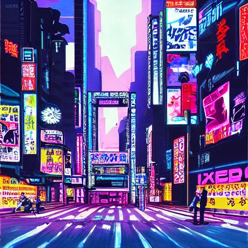 Prompt: synthwave painting of cyberpunk shibuya tokyo,