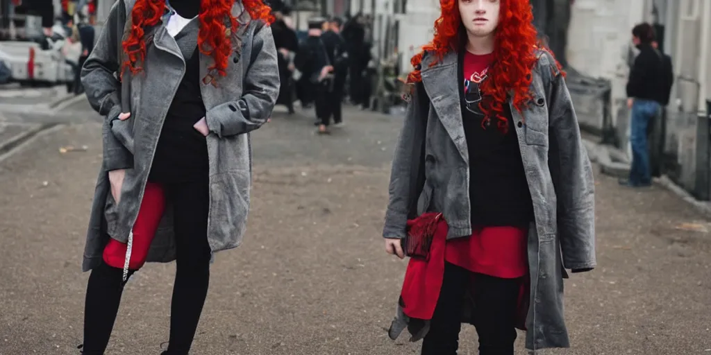 Image similar to man, red hair, black jacket, curly hair, fullbody, Caucasian, short hair,