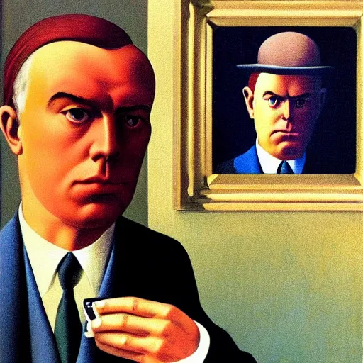 Image similar to rene magritte selfie