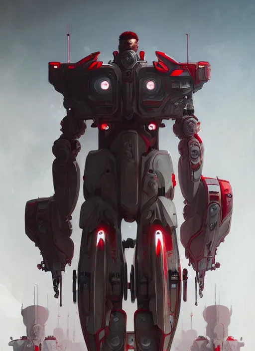 Prompt: a portrait of epic mechanical futuristic war army with red and white accent highly detailed, digital painting, concept art, smooth, sharp focus, illustration, art by greg rutkowski