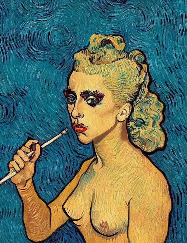 Prompt: a painting of lady gaga by vincent van gogh