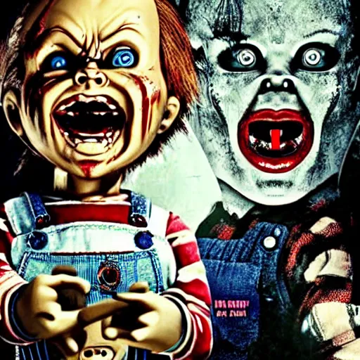 Image similar to Chucky the killer doll VS Zombies movie poster