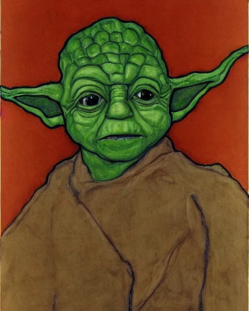 Image similar to portrait of yoda by egon schiele