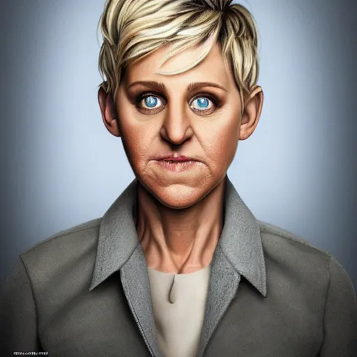 Image similar to portrait of ellen degeneres as a muppet, amazing artwork, natural light, elegant, photorealistic felt texture, intricate, detailed, atmospheric lighting, anamorphic lens flare, cinematic lighting, hd wallpaper, ultra high details by greg rutkowski