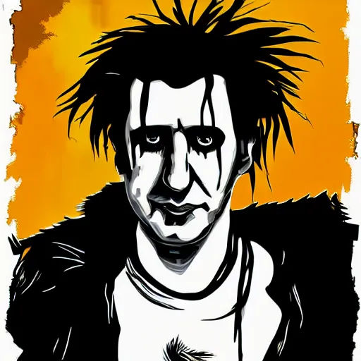 Image similar to trent reznor as robert smith as neil gaiman, vector art, art deco