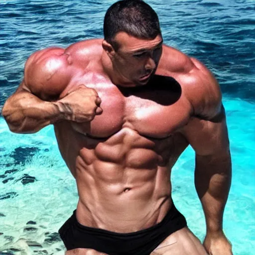 Image similar to a muscular man merged with a gian fish