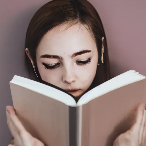 Prompt: a girl reading a book, modelsociety, radiant skin, huge anime eyes, RTX on, perfect face, intricate, Sony a7R IV, symmetric balance, polarizing filter, Photolab, Lightroom, 4K, Dolby Vision, Photography Award