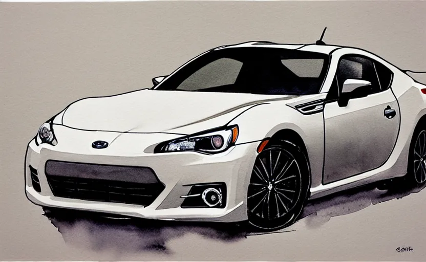 Prompt: modern watercolor painting of a subaru brz