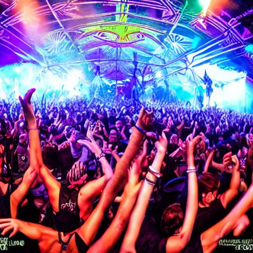 Image similar to Psytrance festival scene with people dancing