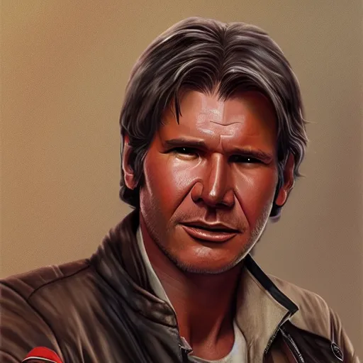 Image similar to old harrison ford as han solo, oil painting, artgerm, portrait, highly detailed, artstation