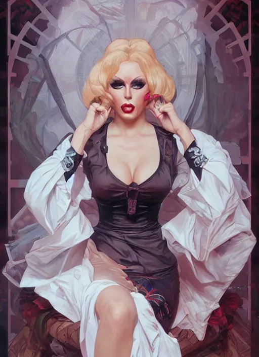 Image similar to katya, drag queen, painting by artgerm and greg rutkowski and alphonse mucha