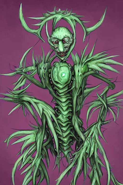 Prompt: a humanoid figure cirsium monster with large eyes, highly detailed, digital art, sharp focus, trending on art station, plant, anime art style