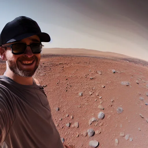 Image similar to a man taking a selfie on mars, 4 k, high detail, high - resolution photograph, professional photography, ultra - detail