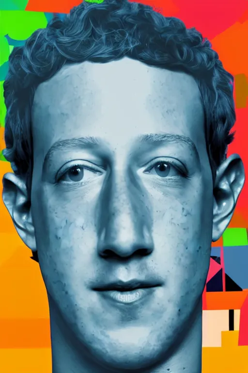 Image similar to cubist portrait of mark zuckerberg cutout digital illustration cartoon colorful beeple