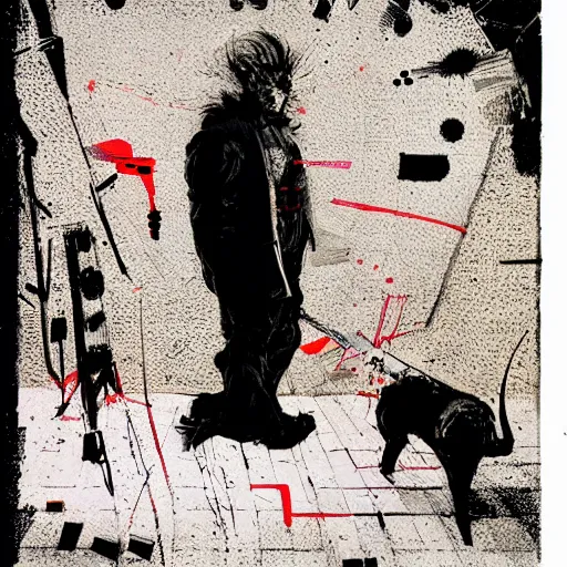 Prompt: Graphic Illustration, Creative Design, Moloch, Techwear, Cyberpunk, Full Body Portrait, Character Design, by Ralph Steadman, Francis Bacon, Hunter S Thompson