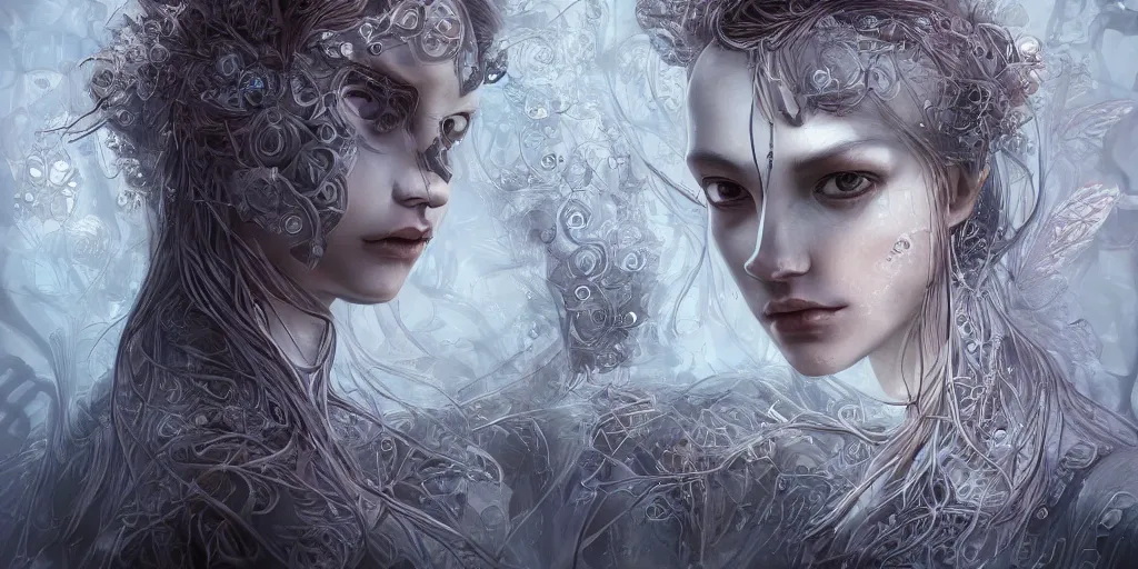 Image similar to hyperrealistic solarpunk photography of a highly detailed and symmetrical gorgeous android nymph in the style of beth cavener, jin kagetsu, james jean and wlop, face symmetry, masterpiece, award - winning, sharp focus, intricate concept art, ambient lighting, 8 k, artstation