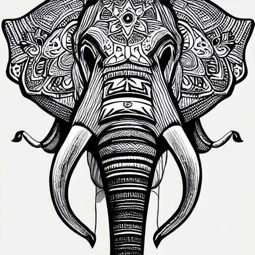 Image similar to an anthropomorphic elephant with its two ears and trunk, colouring - in sheet, character art, sharp focus, highly detailed, artstation