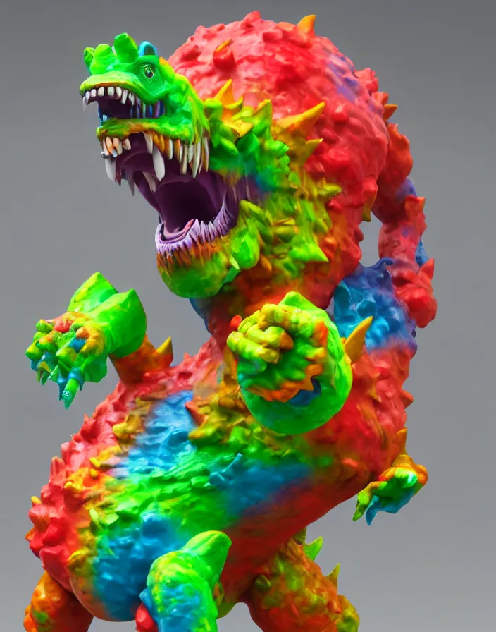 Prompt: 3 d render of a colorful kaiju!!! sofubi!!!! promo shots 4 k photography