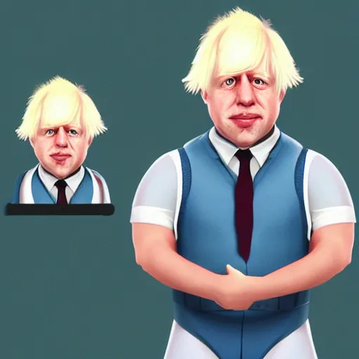 Image similar to boris johnson as a video game character, character design, concept art