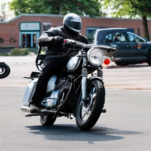 Prompt: boerboel as a motorcycle biker in front of wafflehouse