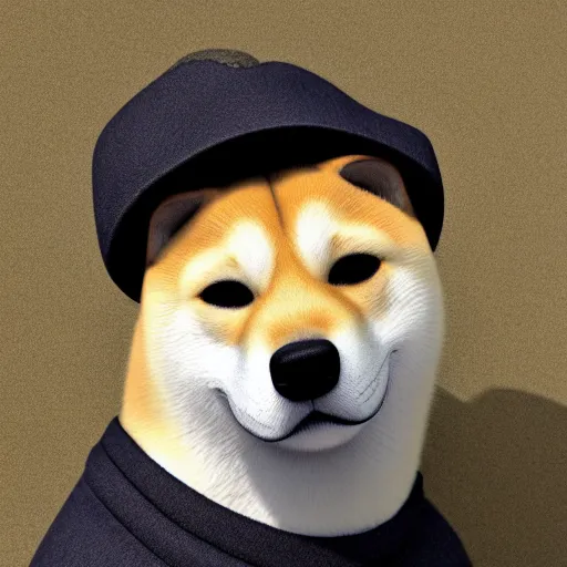 Prompt: portrait of a shibe wearing a hat, realism, realistic, photorealism, f 3. 5, photography, octane render, trending on artstation, artstationhd, artstationhq, unreal engine, cinema 4 d, 8 k, detailed fur