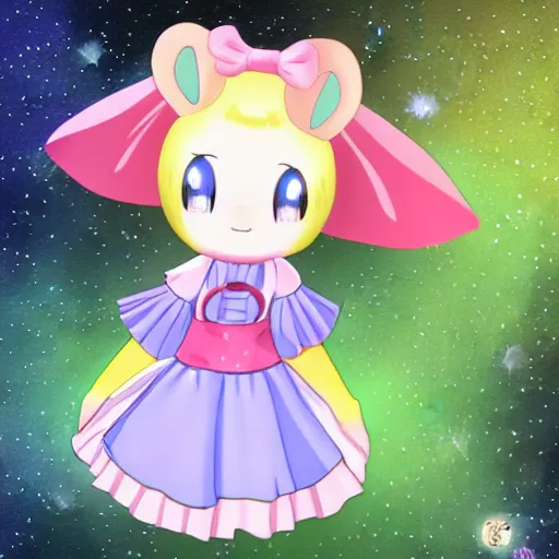 Image similar to usagi-chan in a kawaii dress magical girl with star poster background