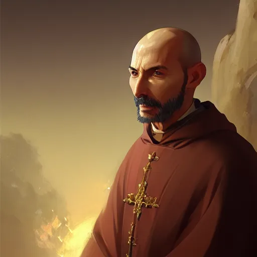 Prompt: portrait of saint ignatius of loyola, 4 k, concept art, by wlop, ilya kuvshinov, artgerm, krenz cushart, greg rutkowski, pixiv. cinematic dramatic atmosphere, sharp focus, volumetric lighting, cinematic lighting, studio quality