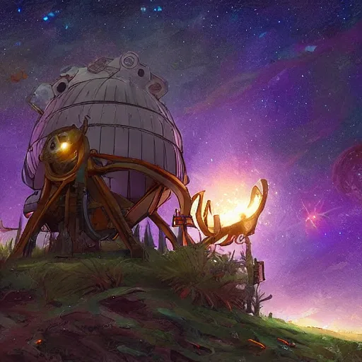 Image similar to modern binocular telescope looking at the starry sky, hearthstone coloring style, artwork by greg rutkowski, epic fantasy style art, fantasy epic digital art