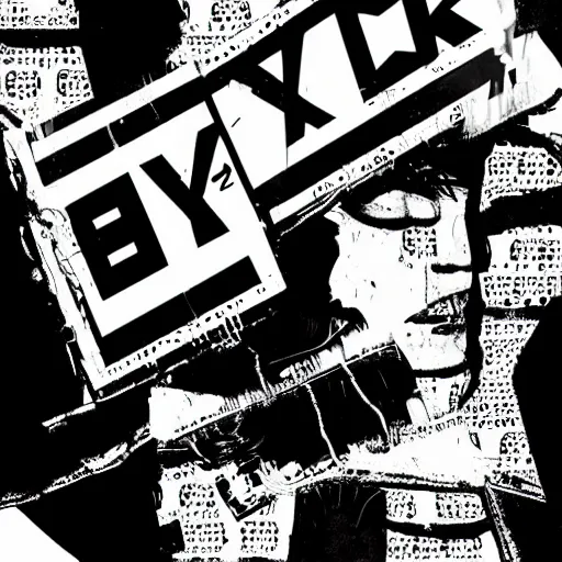 Image similar to black on white graphic design cover punk band in style of eric hu, y 2 k, brutalism, acid, techno