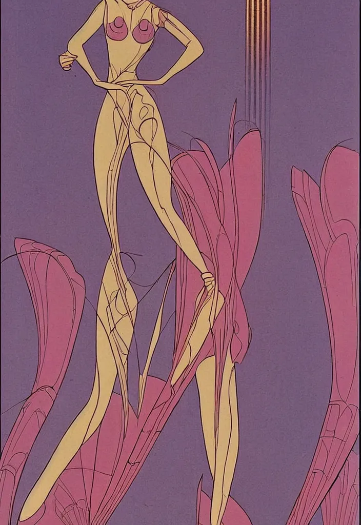 Prompt: an art deco inspired woman by moebius