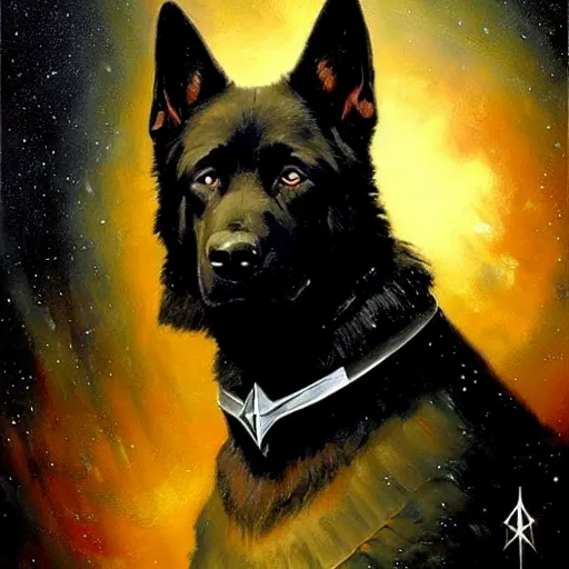 Prompt: a portrait of a black german shepard dogman starfleet star trek risa. highly detailed painting by gaston bussiere craig mullins jc