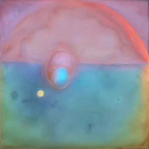 Image similar to liminal space uneven by pete turner. a beautiful experimental art. in the dream, she is easting a peach, on venus. the flesh is sweet & juicy, slightly bitter. it mingles with sydan's taste in a delicious way.