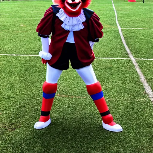 Image similar to Pennywise the clown coaching a girls' soccer team.