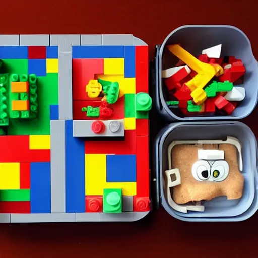 Image similar to a happy meal made from lego bricks