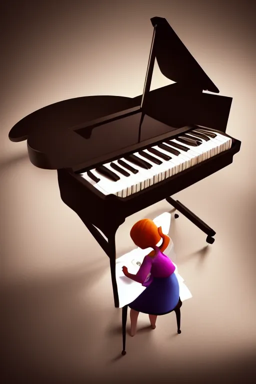 Image similar to a lovely girl playing a piano by pixar, digital 3 d, oct, beautiful, gorgeous, dramatic lighting, rule of thirds, perfect composition, trending on artstation, 4 k