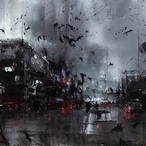 Prompt: ravens attacking, by jeremy mann.