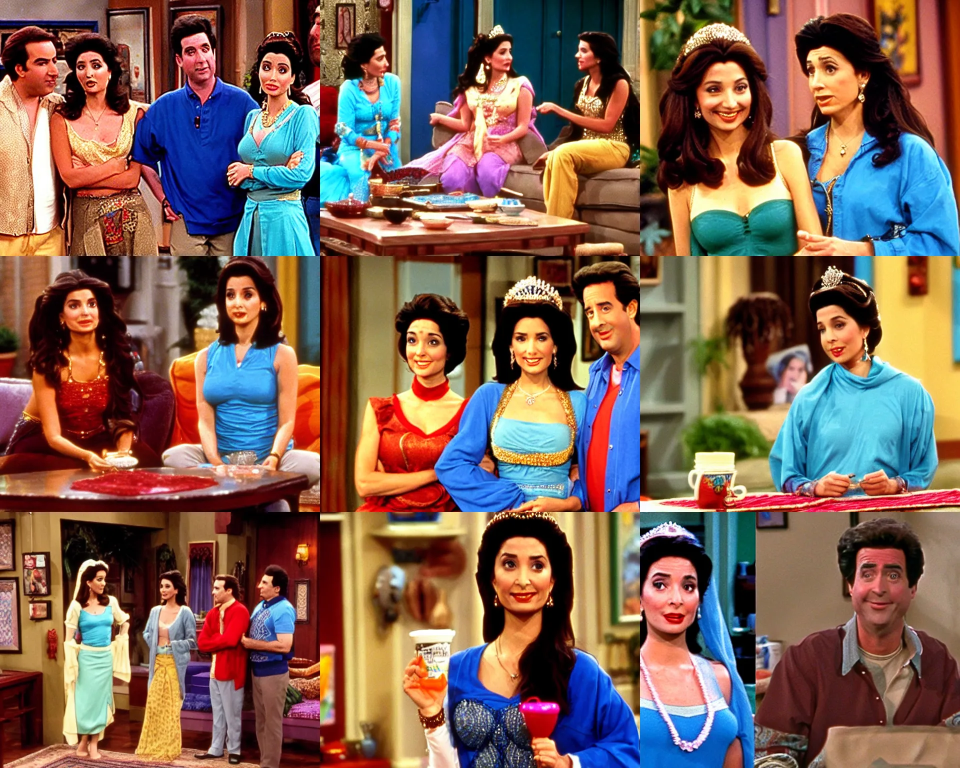 Prompt: <photo quality=hd+ mode=sitcom>Princess Jasmine on Seinfeld</photo>