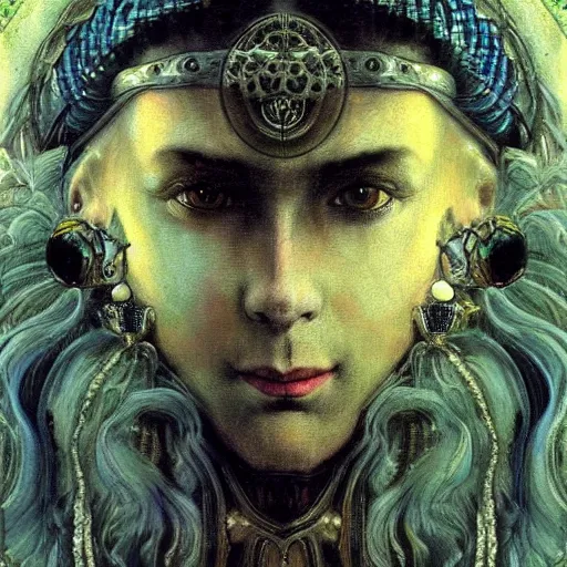 Prompt: baroque portrait of an art deco shaman, reflective detailed textures, highly detailed fantasy science fiction painting by annie swynnerton and jean delville and moebius, norman rockwell and frank frazetta. rich colors, high contrast. artstation