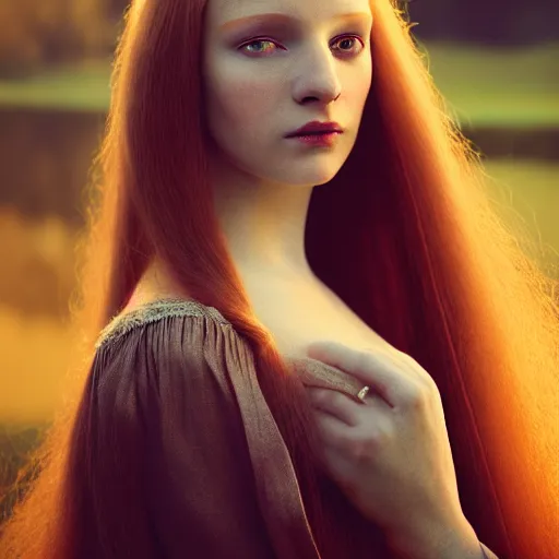 Prompt: photographic portrait of a stunningly beautiful english renaissance female with abtract hair, in soft dreamy light at sunset, beside the river, soft focus, contemporary fashion shoot, in a tim burton movie, by edward robert hughes, annie leibovitz and steve mccurry, david lazar, jimmy nelsson, extremely detailed, breathtaking, hyperrealistic, perfect face, octane render